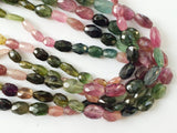 5x7mm Multi Tourmaline Faceted Drum Beads, Pink And Green Tourmaline Bicone Bead