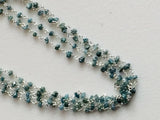 2-2.5mm Blue Raw Diamonds Rosary Chain, Wire Wrapped Beaded Chain, 925 Silver