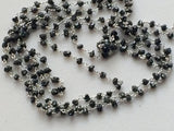 3-3.5mm Black Raw Diamonds Rosary Chain, Wire Wrapped Beaded Chain, 925 Silver
