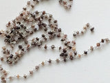 2.5-3.5mm Brown Raw Diamonds Rosary Chain, Wire Wrapped Beaded Chain, 925 Silver