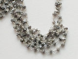 2.5-3.5mm Gray Raw Diamonds Rosary Chain, Wire Wrapped Beaded Chain, 925 Silver