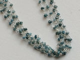 2-2.5mm Blue Raw Diamonds Rosary Chain, Wire Wrapped Beaded Chain, 925 Silver