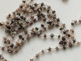 2.5-3.5mm Brown Raw Diamonds Rosary Chain, Wire Wrapped Beaded Chain, 925 Silver