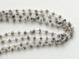 2.5-3.5mm Gray Raw Diamonds Rosary Chain, Wire Wrapped Beaded Chain, 925 Silver