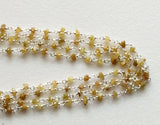 2-3mm Yellow Raw Diamond Rosary Chain, Wire Wrapped Beaded Chain, 925 Silver