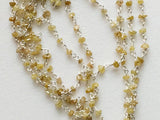 2-3mm Yellow Raw Diamond Rosary Chain, Wire Wrapped Beaded Chain, 925 Silver