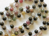 5 mm Multi Tourmaline Plain Round Balls Beads in 925 Silver Wire Wrap Chain