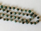 5 mm Emerald Plain Round Balls Beads in 925 Silver Wire Wrapped Rosary Chain