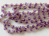 3- 3.5 mm Amethyst Faceted Rondelle Bead in 925 Silver Wire Wrapped Rosary Chain