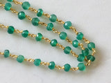 3mm Green Onyx Facet Rondelle Bead in 925 Silver Gold Polish Wire Wrapped Rosary