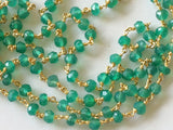 3mm Green Onyx Facet Rondelle Bead in 925 Silver Gold Polish Wire Wrapped Rosary