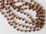 3 mm Garnet Faceted Rondelle Beads in 925 Silver Wire Wrapped Rosary Style Chain