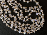 3 mm Rainbow Moonstone Faceted Beads Rosary 925 Silver Wire Wrapped Rosary Chain