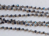 3 mm Labradorite Faceted Rondelle Beads in 925 Silver Wire Wrapped Rosary Chain