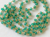 3mm Green Onyx Facet Rondelle Bead in 925 Silver Gold Polish Wire Wrapped Rosary