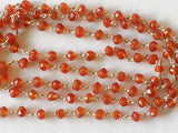 3 mm Carnelian Faceted Rondelle Beads, Carnelian 925 Silver Wire Wrapped Rosary