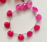 13 mm Pink Chalcedony Faceted Heart, Shaded Pink Chalcedony Briolettes, 11 Pcs
