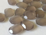 12x16mm Gray Chalcedony Table Cut Flat Back Cabochons, Gray Faceted Cabochons