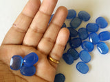 12x16mm Blue Chalcedony Table Cut Flat Back Cabochons, Blue Faceted Cabochons