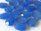 12x16mm Blue Chalcedony Table Cut Flat Back Cabochons, Blue Faceted Cabochons