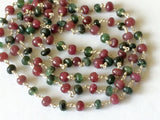 4.5mm Emerald & Ruby Faceted Rondelle Beads in 925 Silver Wire Wrapped Rosary