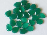 10x14mm Green Onyx Cabochons Faceted Pear Cabochons, Green Onyx Table Cut