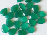 10x14mm Green Onyx Cabochons Faceted Pear Cabochons, Green Onyx Table Cut