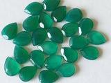 10x14mm Green Onyx Cabochons Faceted Pear Cabochons, Green Onyx Table Cut