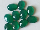 10x14mm Green Onyx Rose Cut Oval Cabochons, 5 Pcs Green Onyx Faceted Cabochons