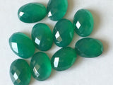 10x14mm Green Onyx Rose Cut Oval Cabochons, 5 Pcs Green Onyx Faceted Cabochons