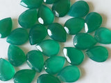 10x14mm Green Onyx Cabochons Faceted Pear Cabochons, Green Onyx Table Cut