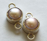 9.5mm Light Pink Pearl Connector, Matched Pair Pearl 925 Silver Gold Plated