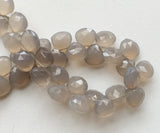 9 mm Gray Chalcedony, Gray Chalcedony Faceted Heart Beads, Gray Chalcedony Beads