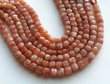 8 mm Sunstone Faceted Box Beads, Sunstone Faceted Cube Strand, Sunstone