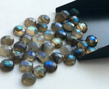 10mm Labradorite Rose Cut Round Flat Back Cabochons, Faceted Round Cabs