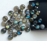 10mm Labradorite Rose Cut Round Flat Back Cabochons, Faceted Round Cabs