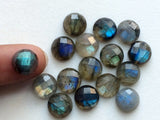 10mm Labradorite Rose Cut Round Flat Back Cabochons, Faceted Round Cabs