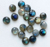 10mm Labradorite Rose Cut Round Flat Back Cabochons, Faceted Round Cabs