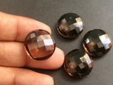 18mm Smoky Quartz Round Double Side Checker Cut Gems, Smoky Quartz, 2 Pcs