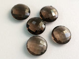 18mm Smoky Quartz Round Double Side Checker Cut Gems, Smoky Quartz, 2 Pcs