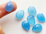 10x14mm Blue Chalcedony Faceted Pear Cabochons, Blue Rose Cut Flat Back Cabochon