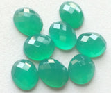 10x12mm Green Onyx Rose Cut Oval Cabochons, Green Onyx Faceted Cabochons