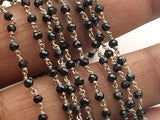 2.5mm Black Spinel Faceted Rondelle Bead in 925 Silver Wire Wrapped Rosary Style